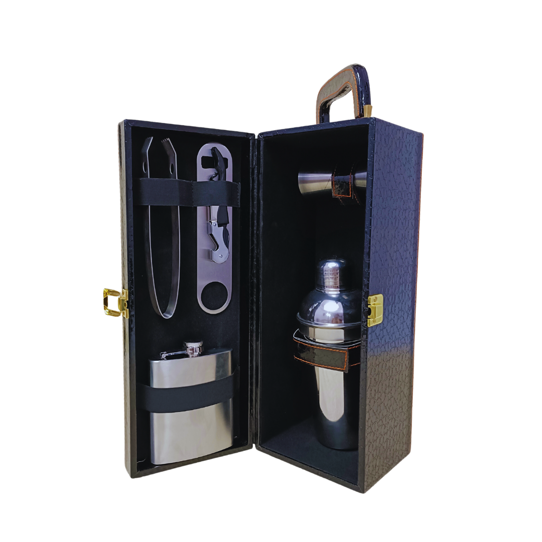 Single Bottle Wine Box – Premium Croco Black Leather Wine Gift Box with Handle | Luxury Bottle Packaging for Gifting & Corporate Use