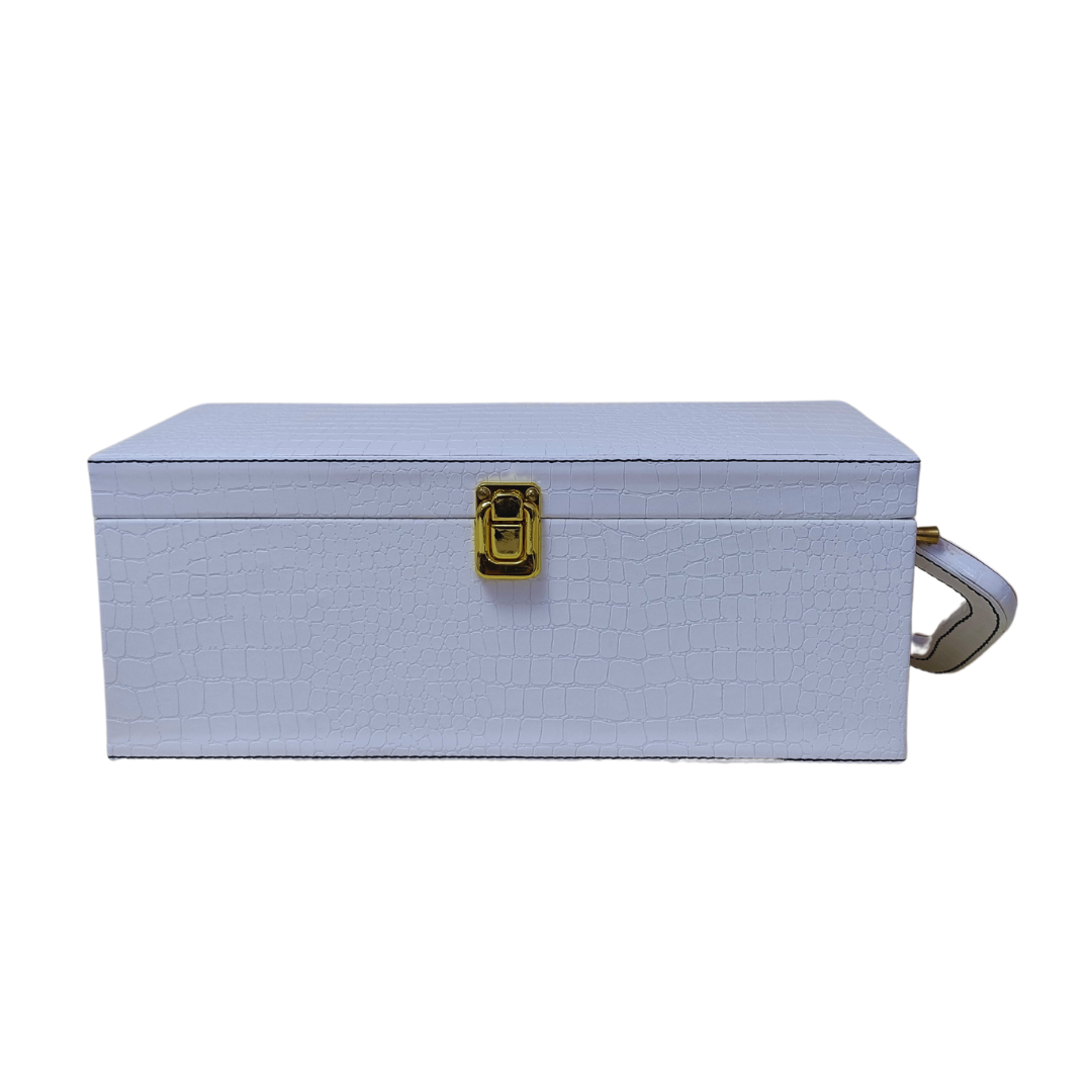 Premium White Single Bottle Wine Box – Luxury Croco Leather Bar Set with Shaker, Opener, Tong & Hip Flask